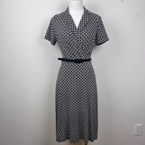 Louie Lucie Dress Womens Small Midi Fit and Flare Geometric Office Retro Belted